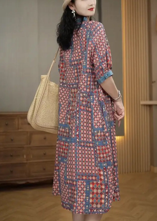 Ruffled Print Cotton a Line Dress Summer