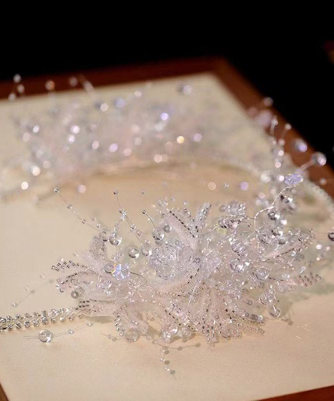White Alloy Crystal Tassel Crown and Drop Earrings Two-piece Set