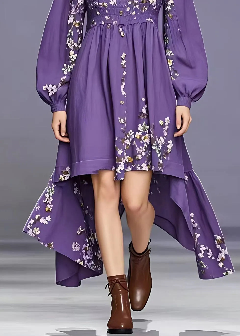 Purple O-neck Patchwork Maxi Dress Fall