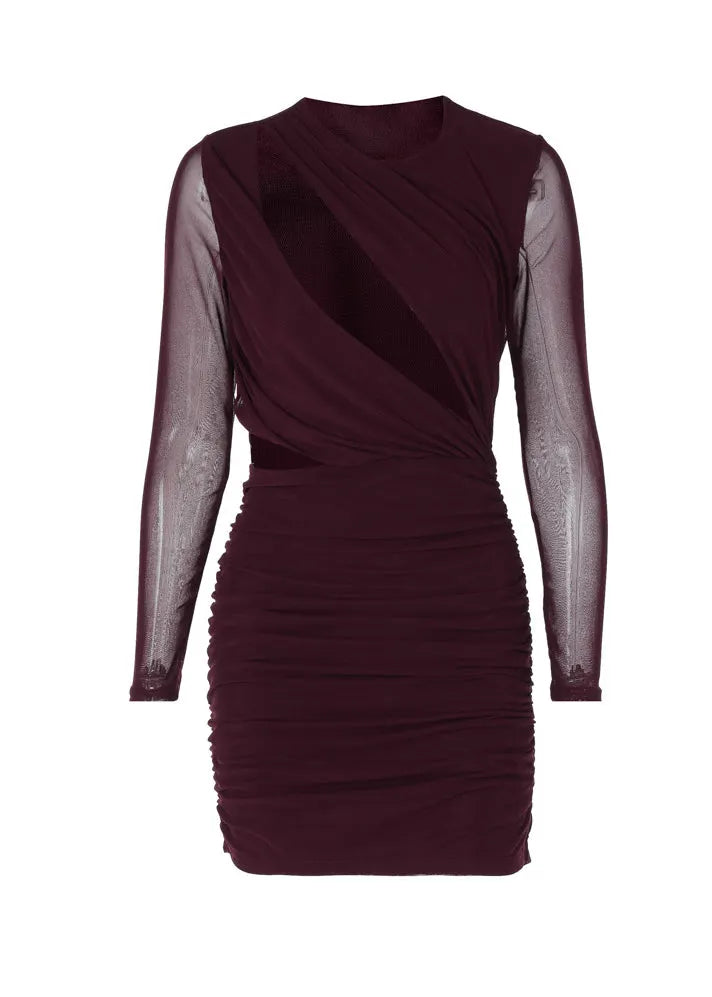 New Tulle Patchwork Hollow Out Long Sleeved Slim Fit Dress