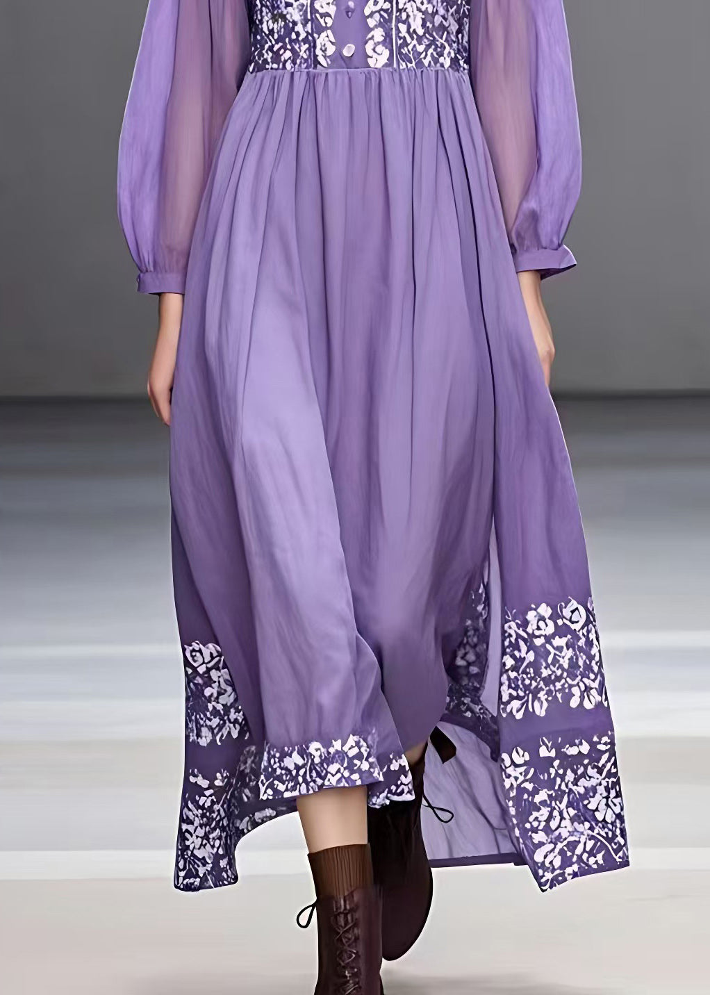 Print Patchwork Holiday Long Dress Long Sleeve