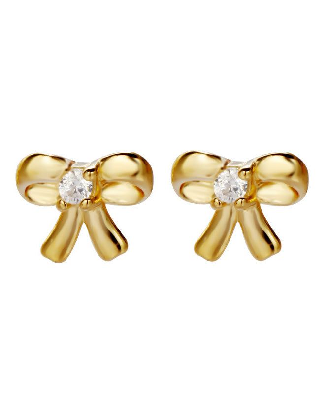 Diy Gold Silver Overgild Bow Stud Earrings