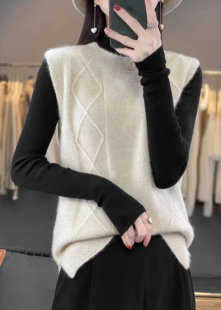 Beige O-neck Cozy Knit Vest Sleeveless