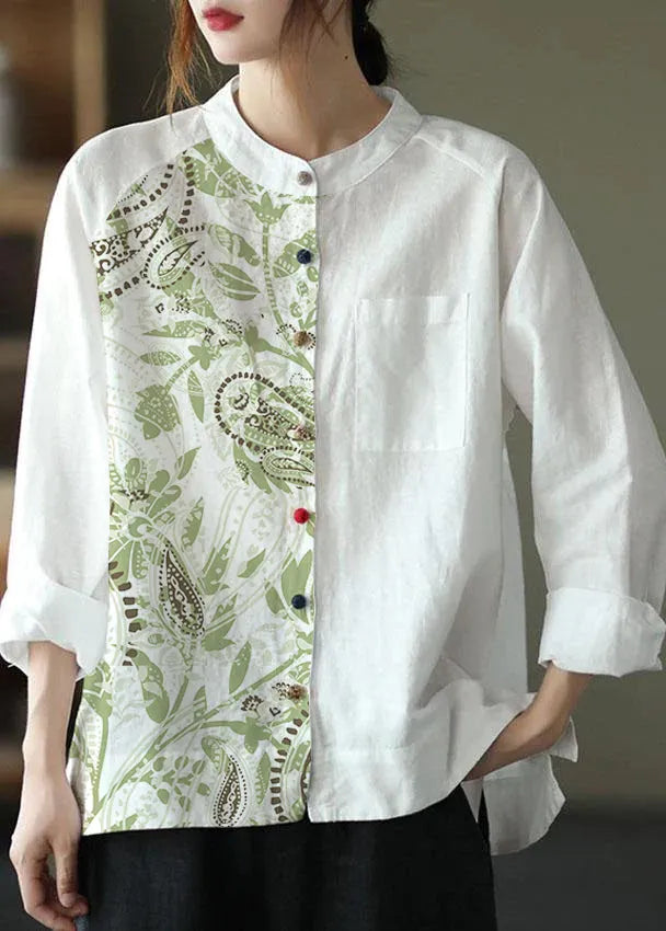 Modern Gray Text Loose Patchwork Pockets Fall Long Sleeve Blouse Top
