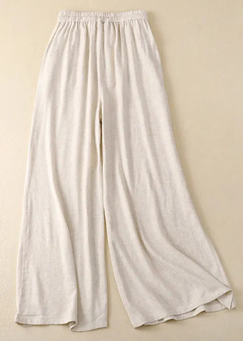 New Orange Pockets Elastic Waist Linen Wide Leg Pants Summer