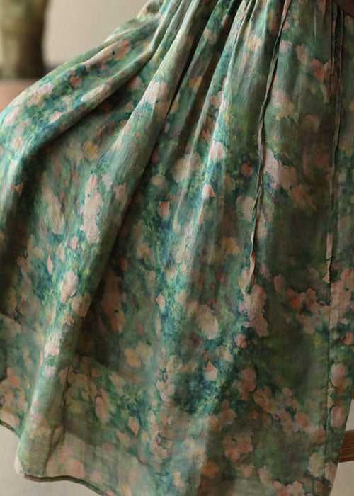 Green Wrinkled Pockets Patchwork Linen Skirts Summer