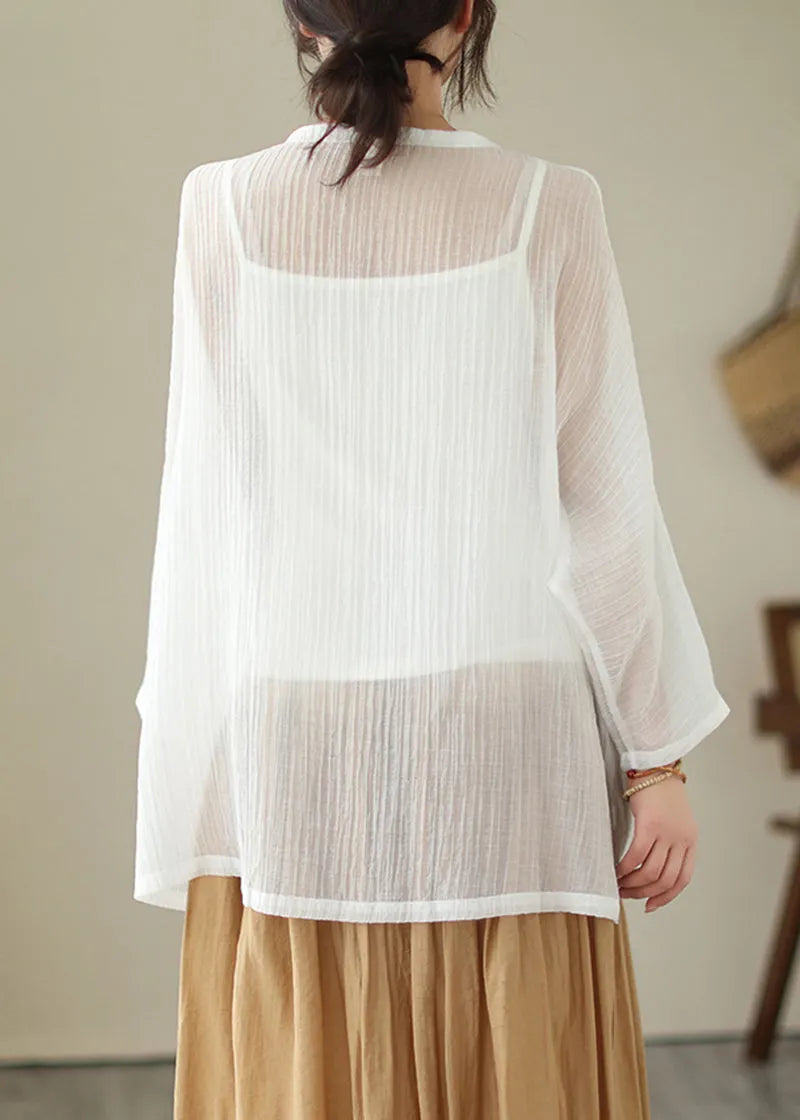 White V Neck Oversized Cotton Upf 50+ Cardigan Summer