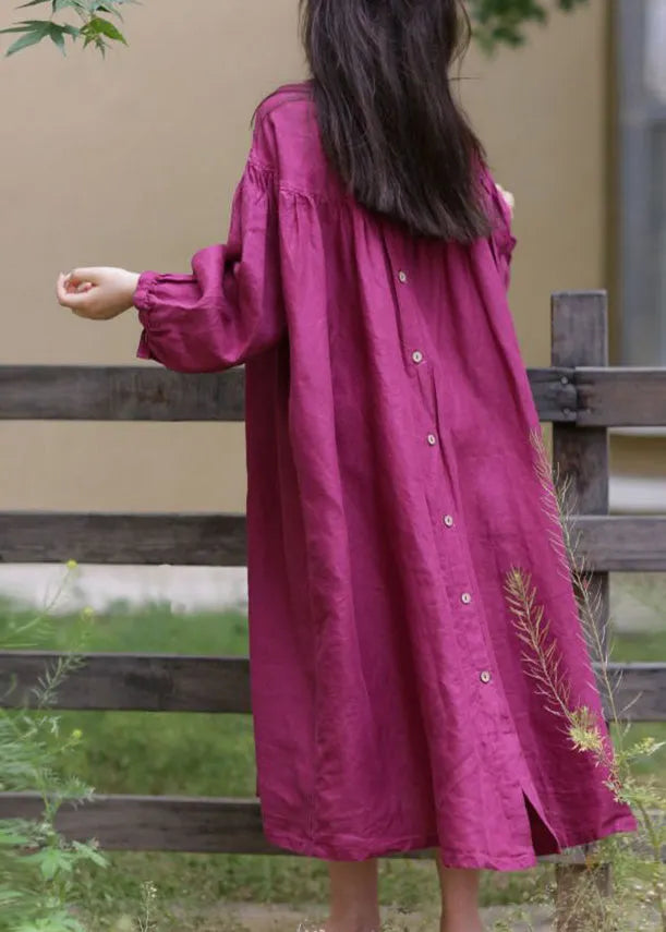 Loose Rose O-neck Patchwork Wrinkled Maxi Dresses Spring