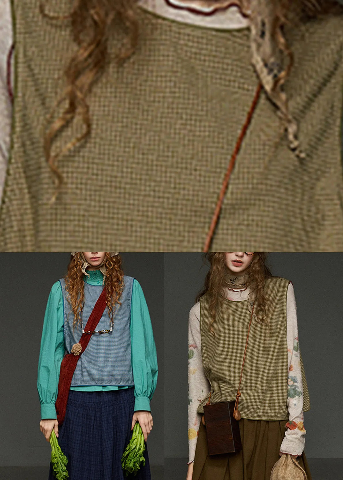 Blue Plaid O-neck Patchwork Waistcoat Fall