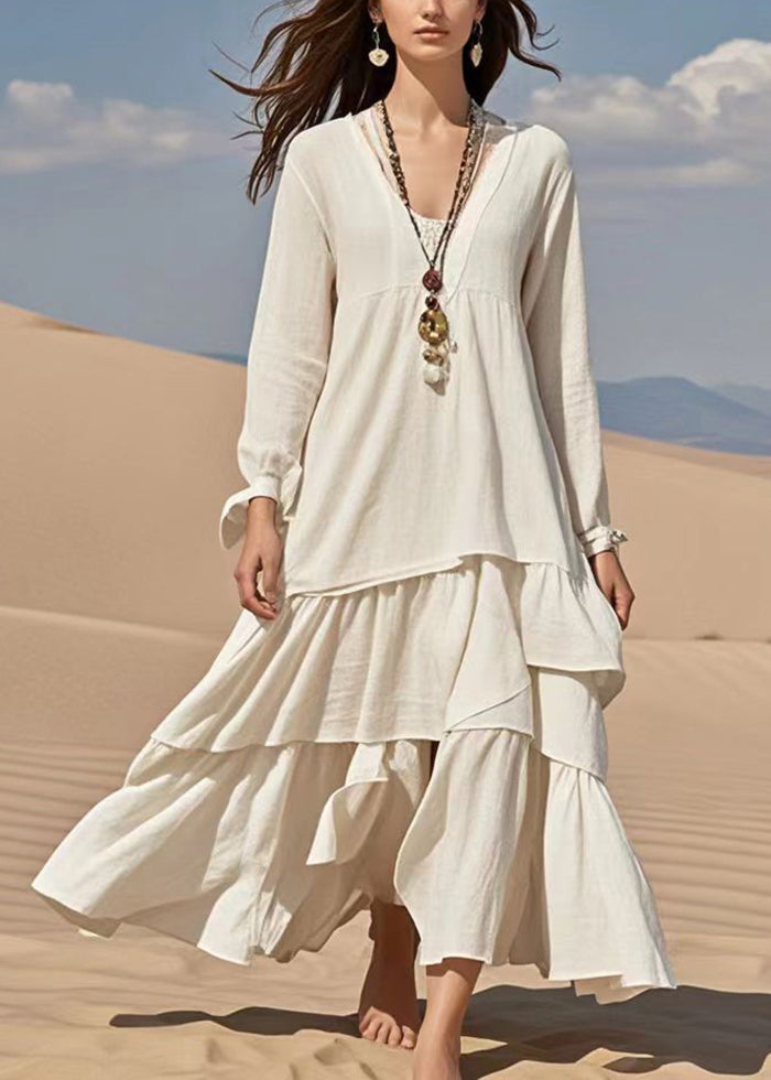 White Oversized Exra Large Hem Cotton Ankle Dress Fall