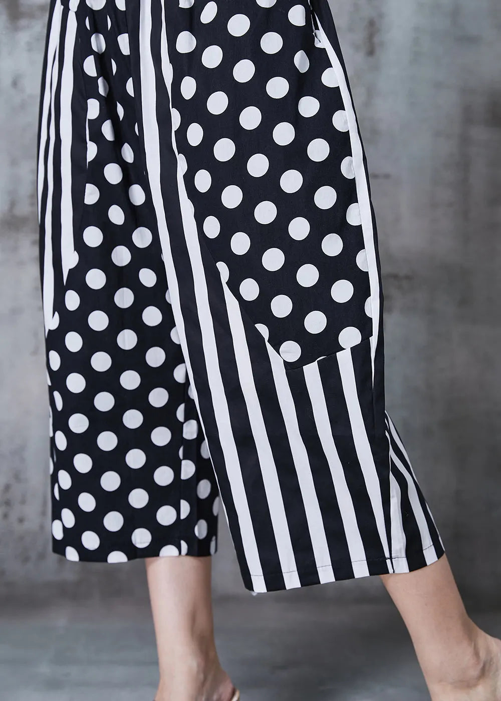 Black Asymmetrical Patchwork Cotton Harem Pants Summer