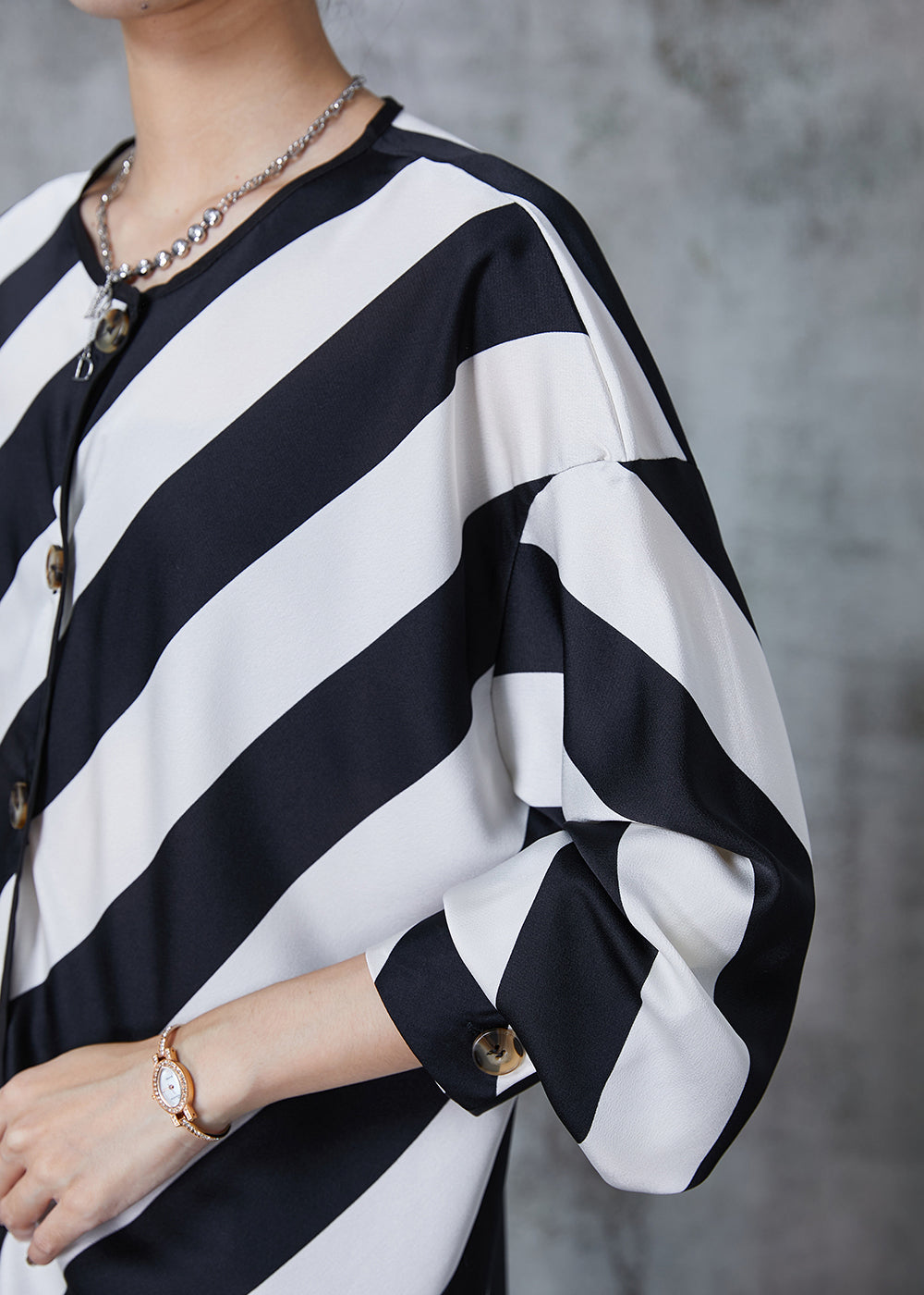 Black White Striped Oversized Chiffon Shirts Spring