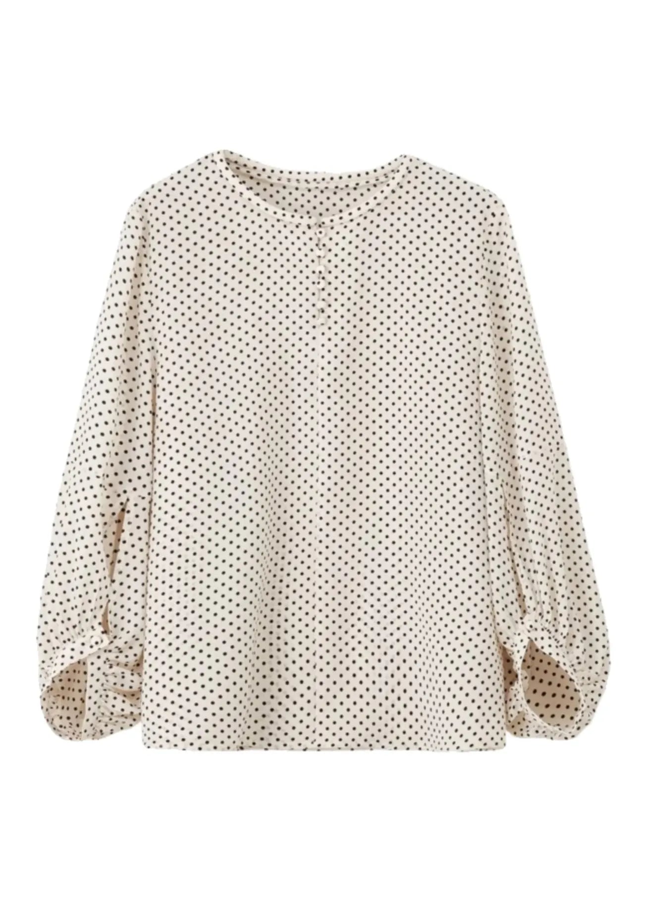 Apricot Dot Print Chiffon Top Long Sleeve
