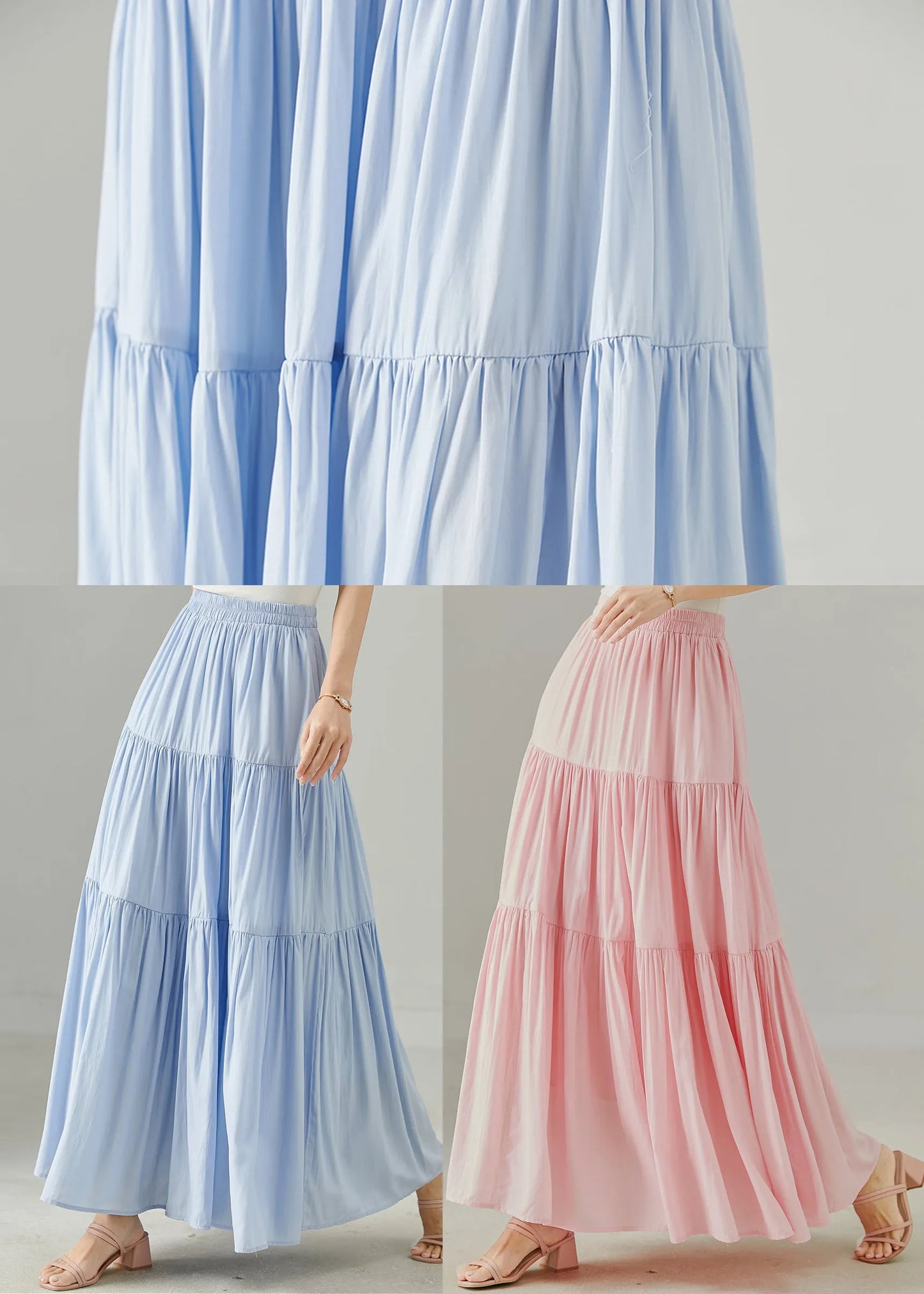 Pink Patchwork Cotton a Line Skirts Exra Large Hem Fall
