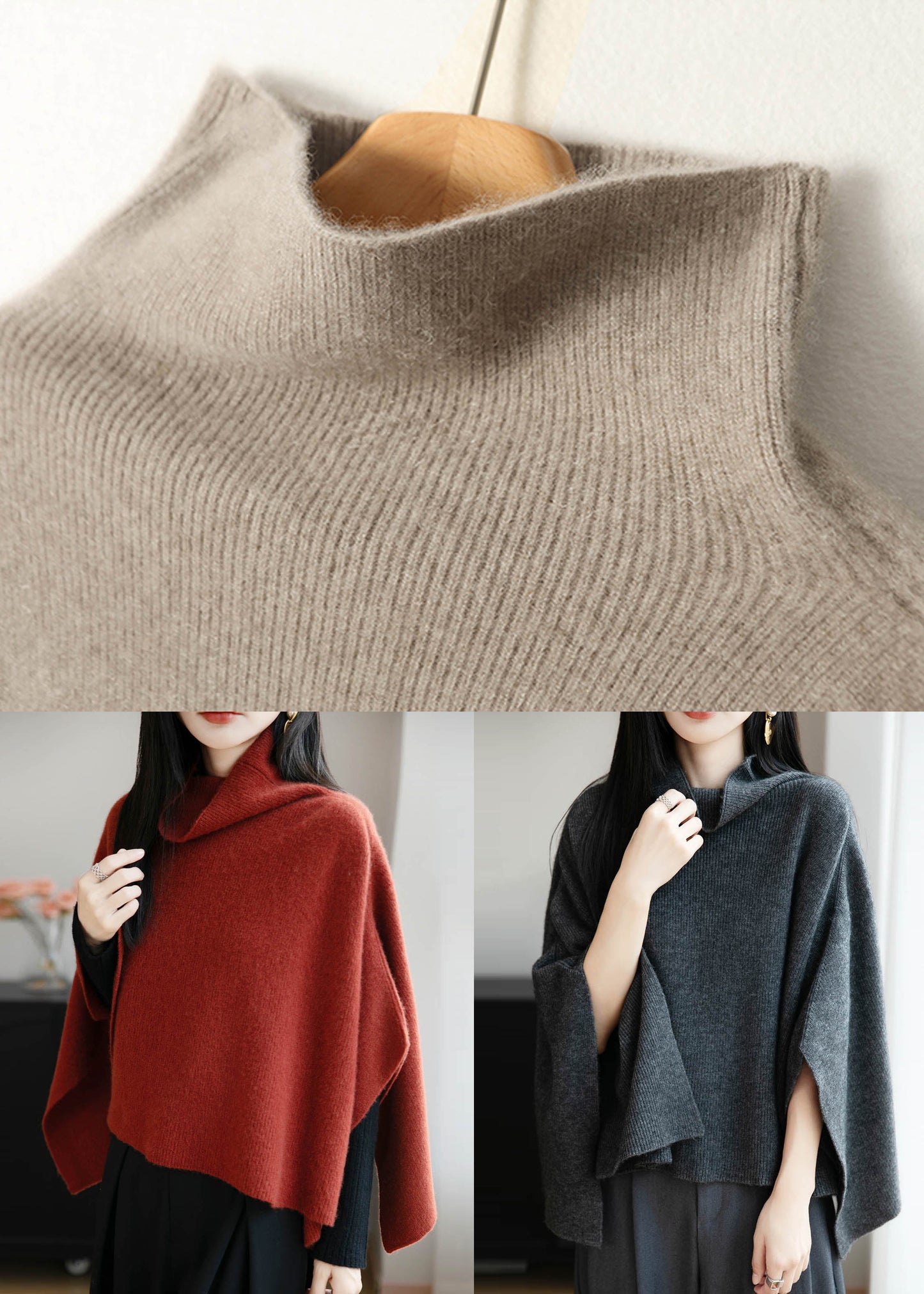 Red Cozy Wool Batwing Sleeve Pullover Sweater Turtleneck