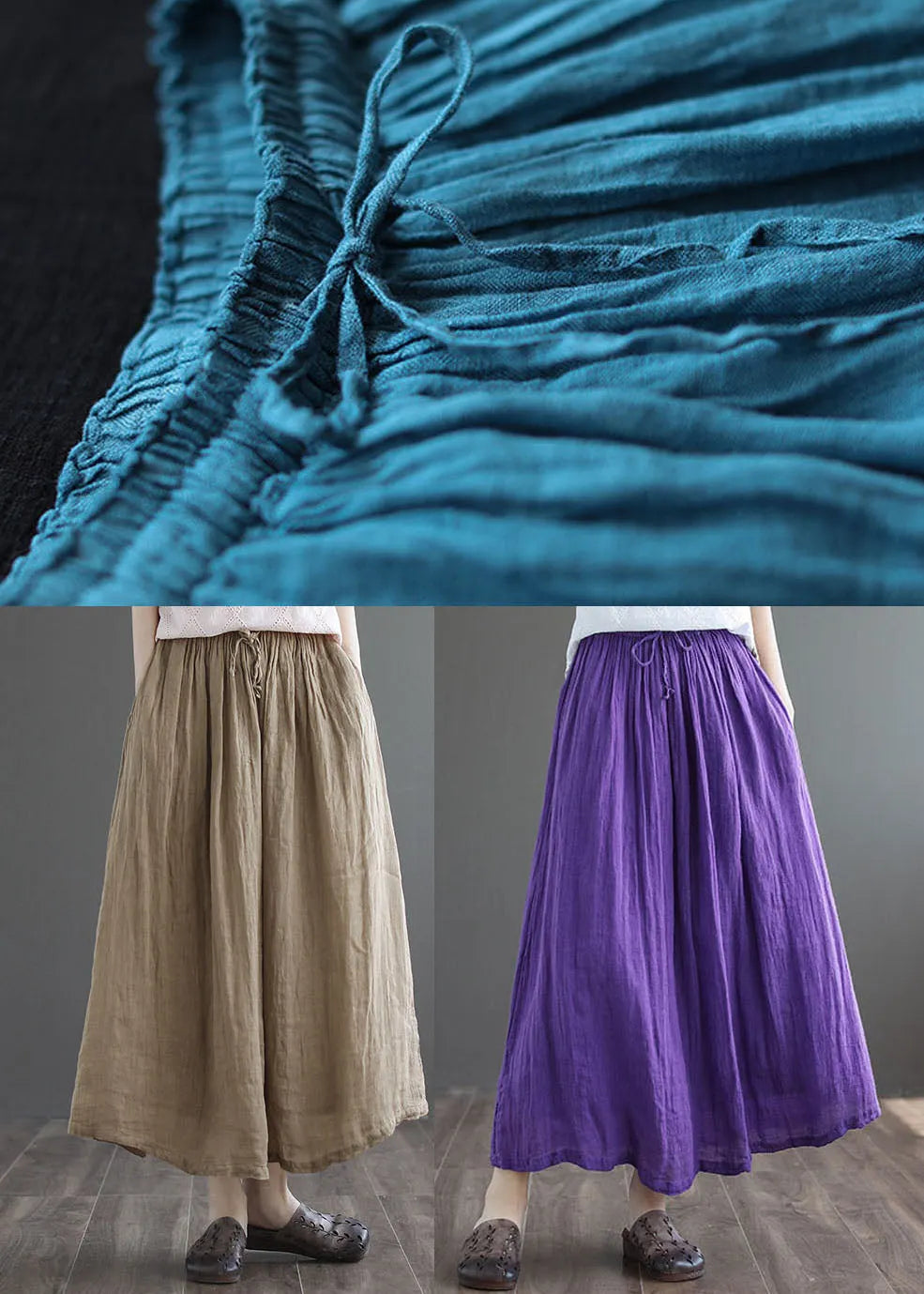 Purple Double-deck Linen a Line Skirt Tie Waist Summer