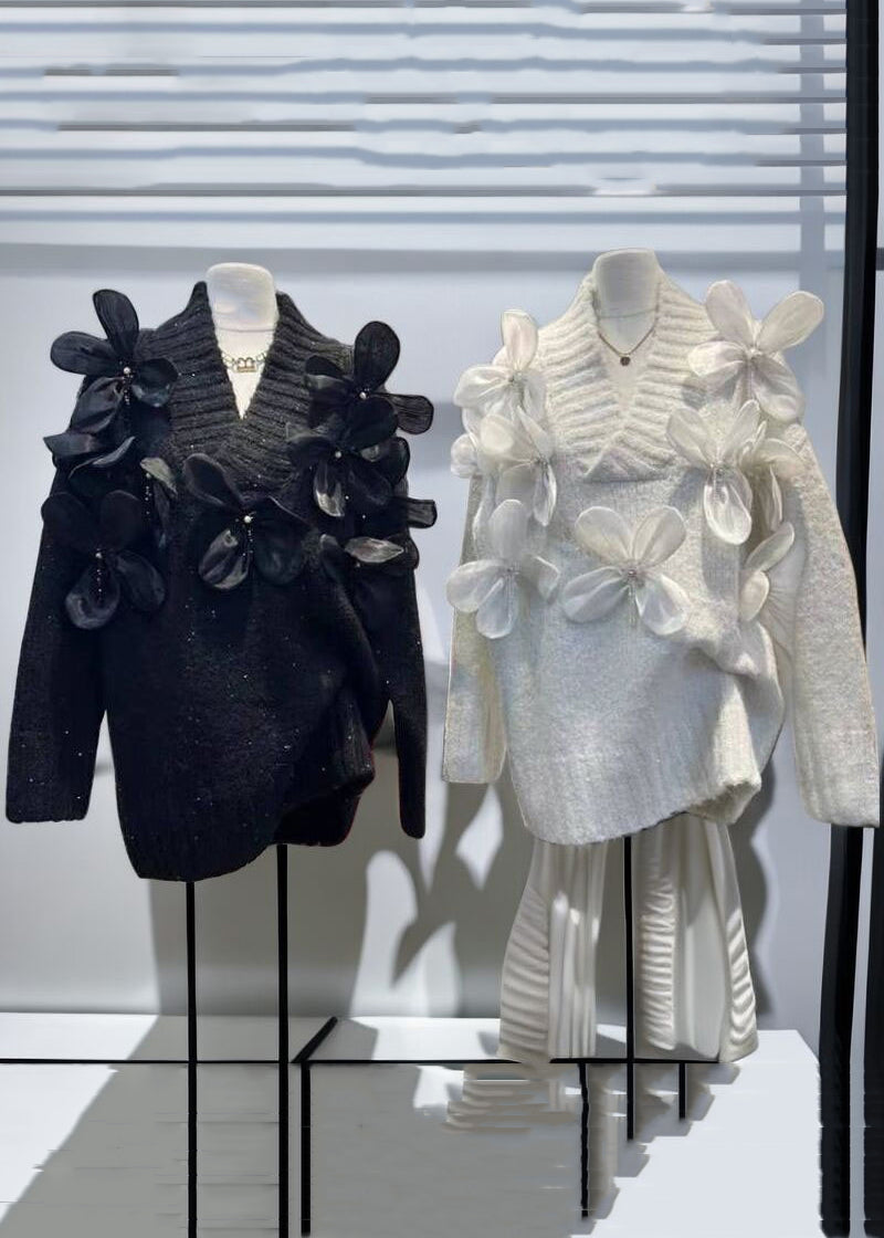 New Apricot V Neck Patchwork Knit Sweaters Winter
