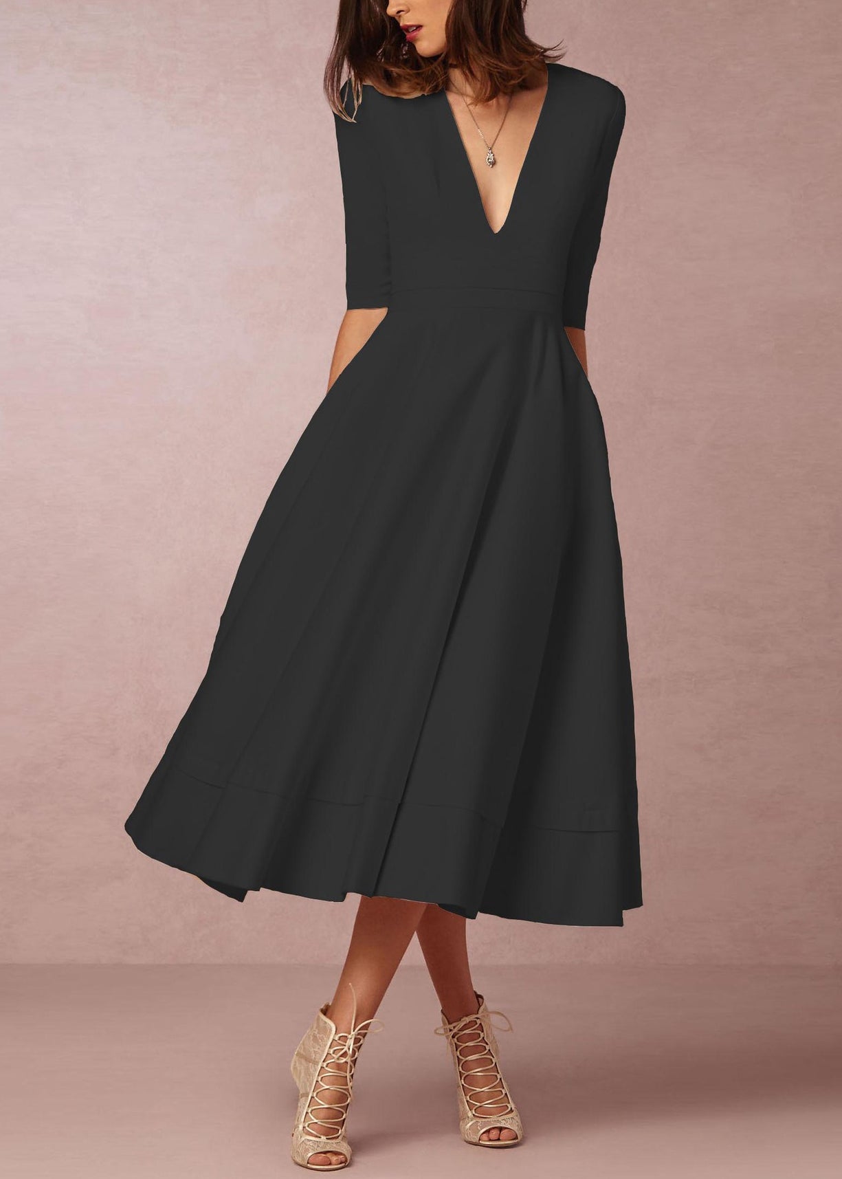 White V Neck Wrinkled Exra Large Hem Dresses Summer