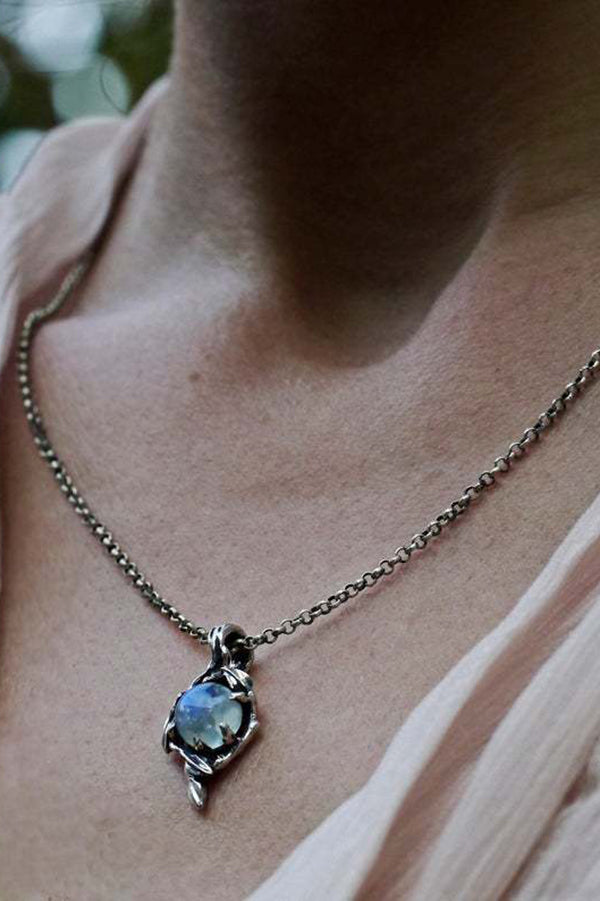 Rainbow Moonstone Glass Water Drop Pendant Necklace