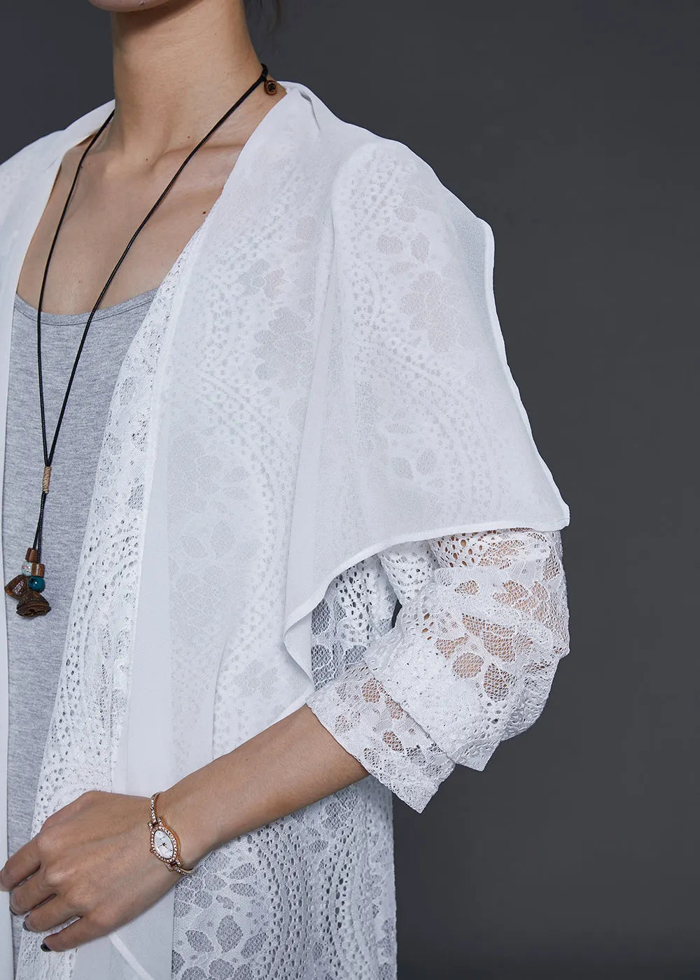 French White Ruffled Patchwork Lace Cardigan Summer