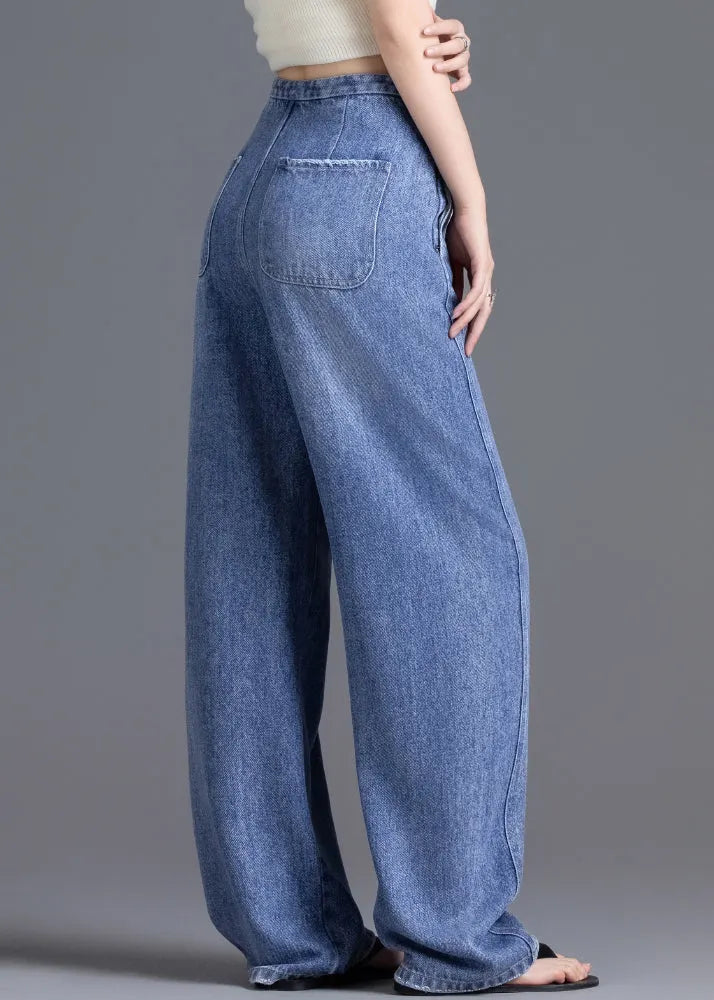 Diy Blue High Waist Drawstring Denim Pants Spring
