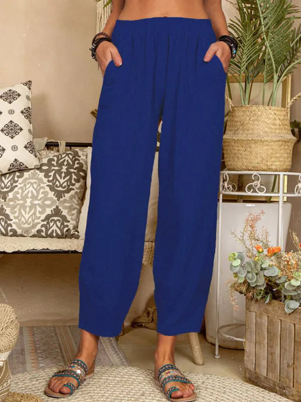 Color Loose Cotton Linen Pants Home Harem Pants