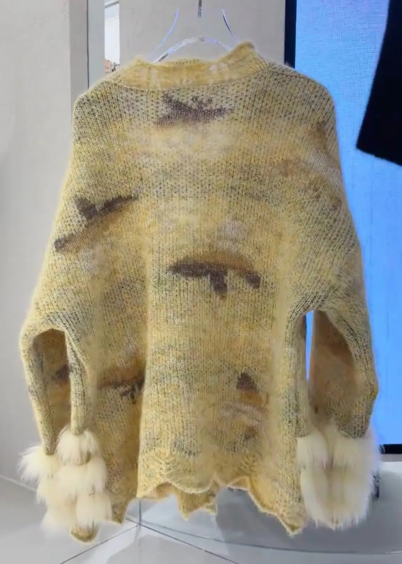 Yellow Fur Cotton Knit Cardigans Fall