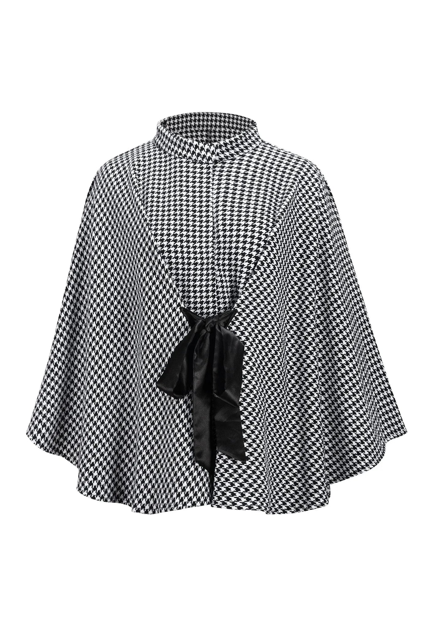 European and American Style Plaid Lace Up Cape Coat Fall