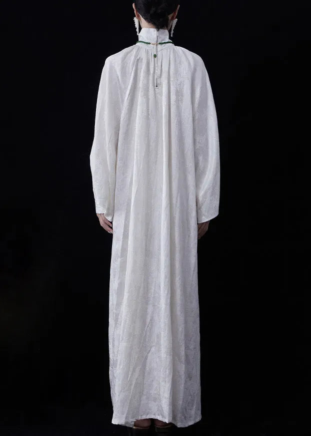 White Zippered Wear on Both Sides Linen Maxi Dresses Fall