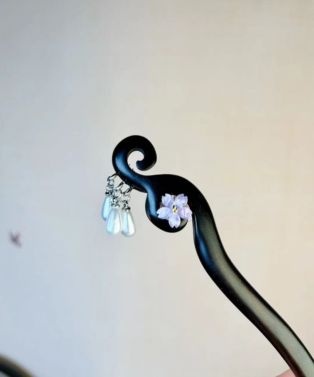 Chinese Style Purple Wooden Pearl Tassel Hairpin