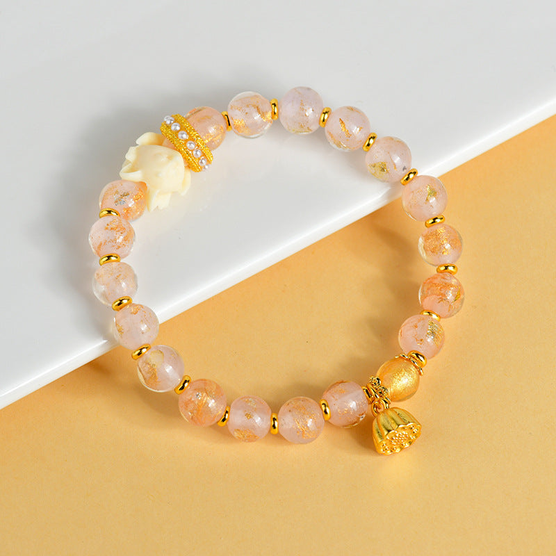 8.5mm Incense Ash Liuli Glass Spiritual Bracelet With Nine-tailed Fox Charm
