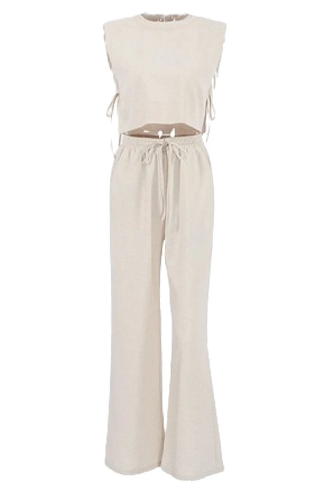 Linen Crop Tops Sleeveless Lace Up Pant Set