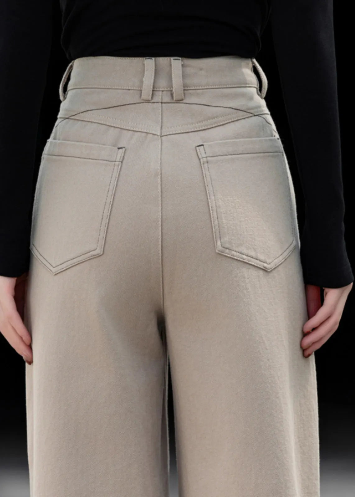 Beige Oversized Pockets Cotton Pants Spring