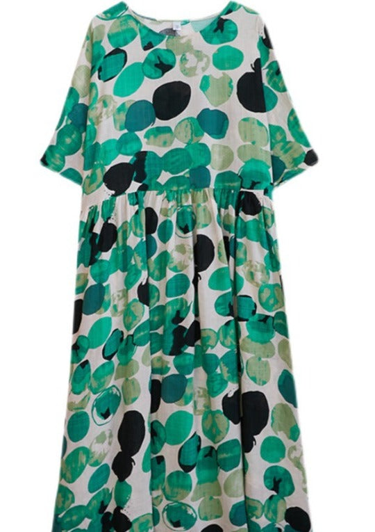 Polka Dot Print Cotton and Linen Dress Summer