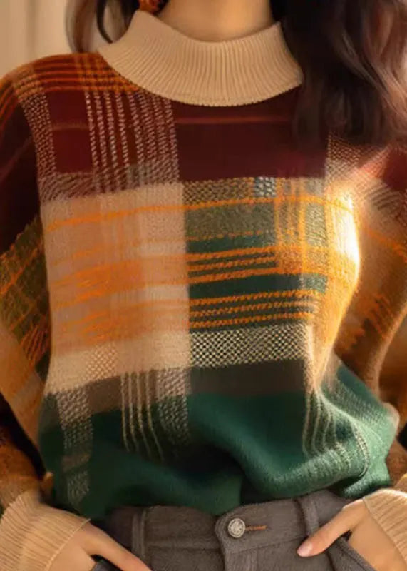 French Plaid Cozy Patchwork Wool Knit Sweaters Winter