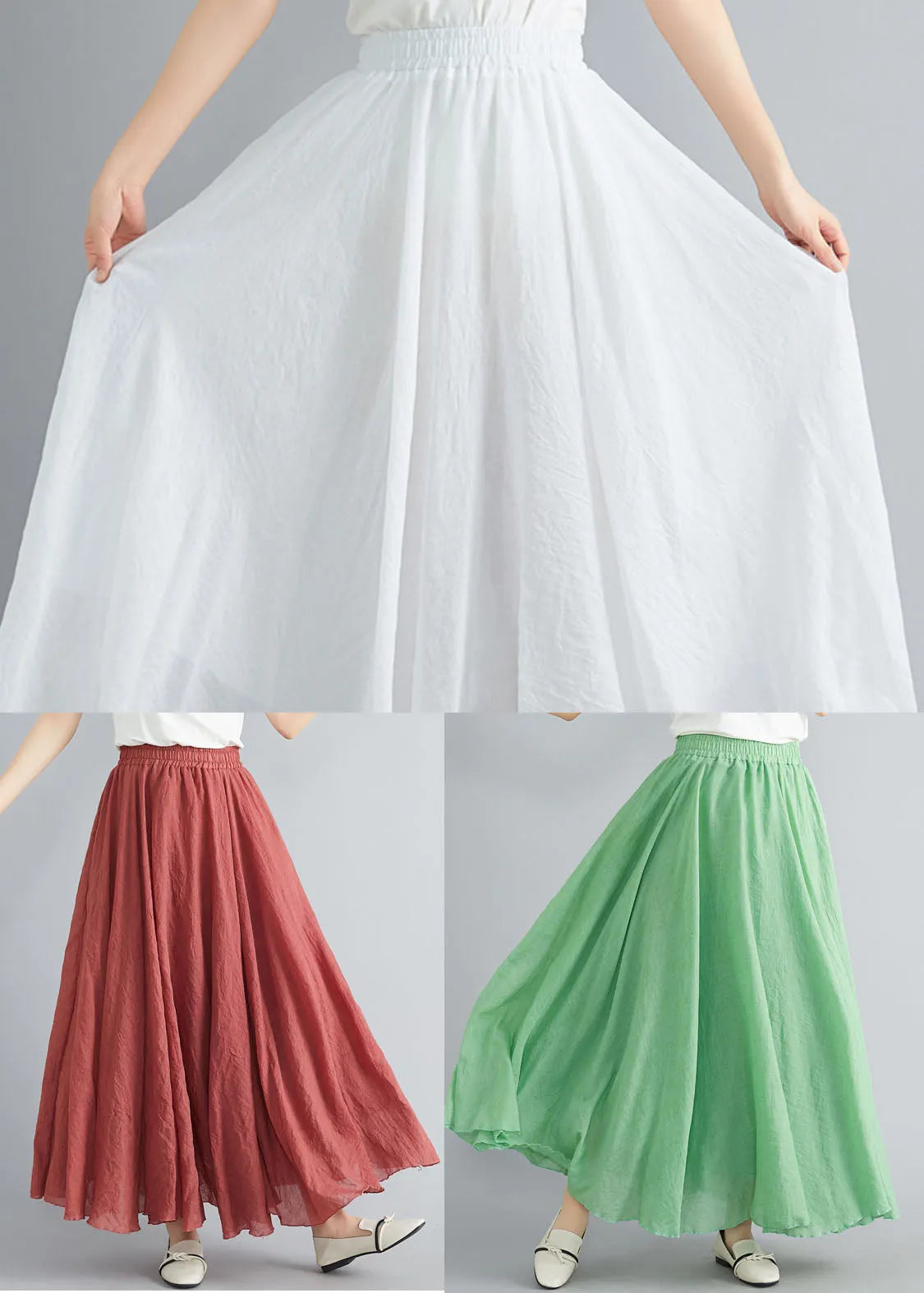Style Rust Elastic Waist Exra Large Hem Cotton Linen a Line Skirts Summer