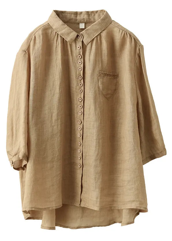 Red Low High Design Linen Shirt Half Sleeve