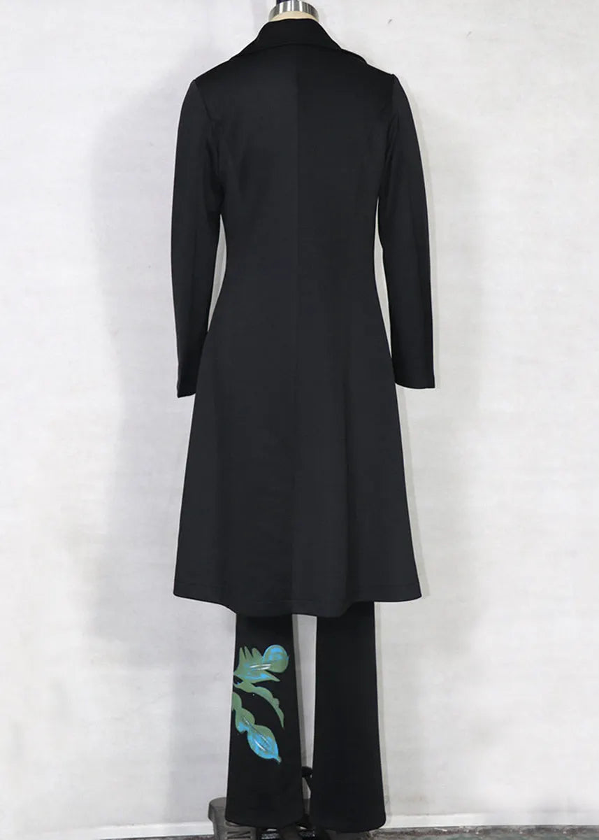 Black Notched Print Coats ,tube Top and Pants Three Pieces Set Spring