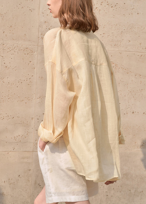 Apricot Peter Pan Collar Linen Thin Shirts Tops Summer