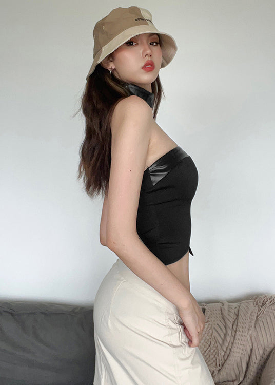 Black Asymmetrical Strapless Tank Top
