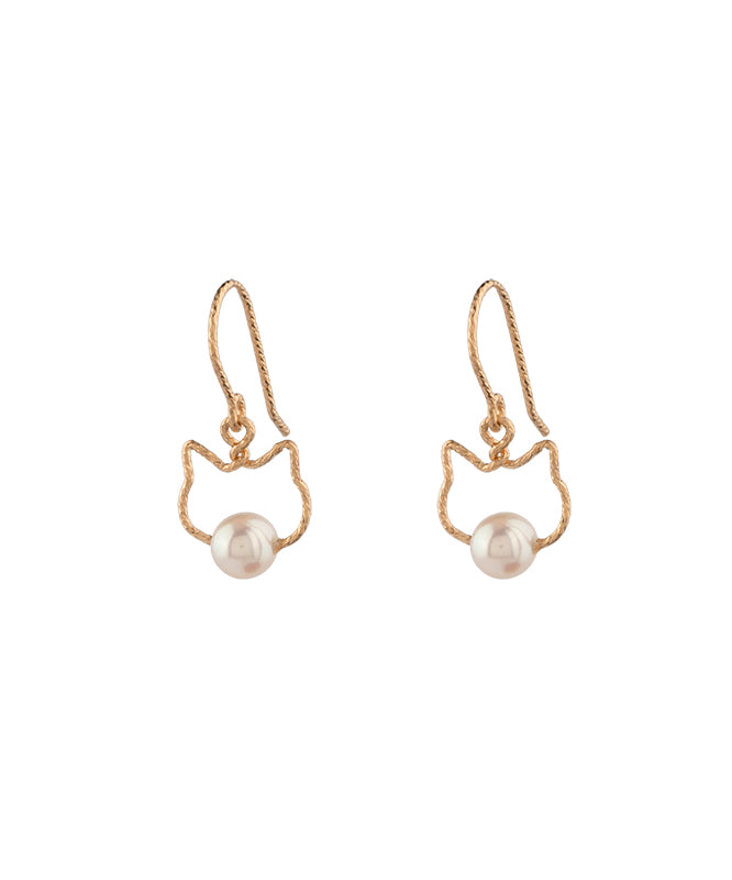 New Gold Alloy Pearl Little Cat Drop Earrings