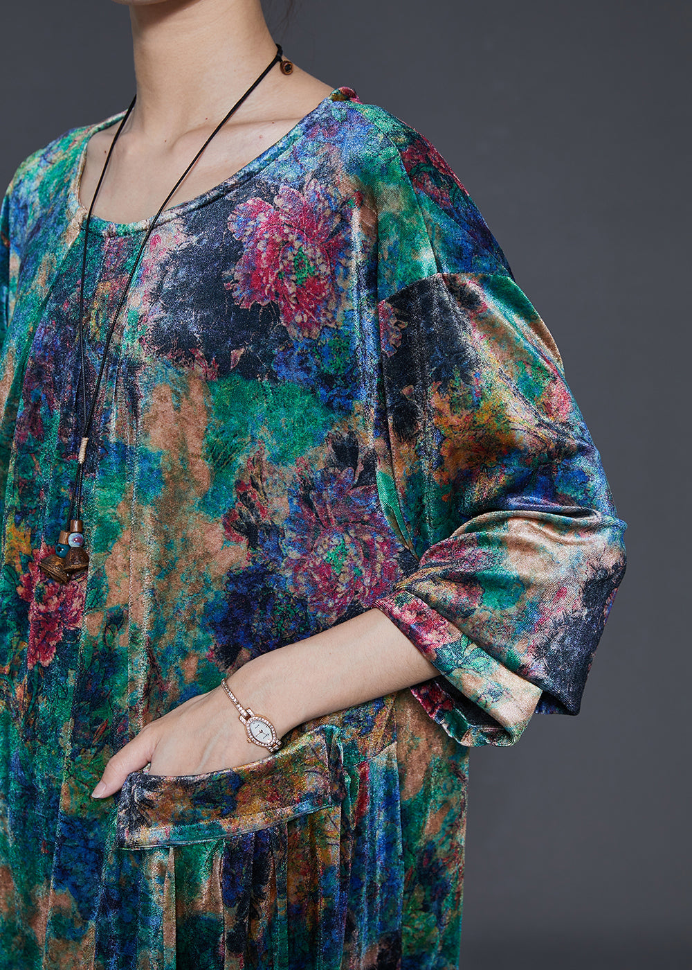 Green Oversized Tie Dye Silk Velvet Dresses Summer
