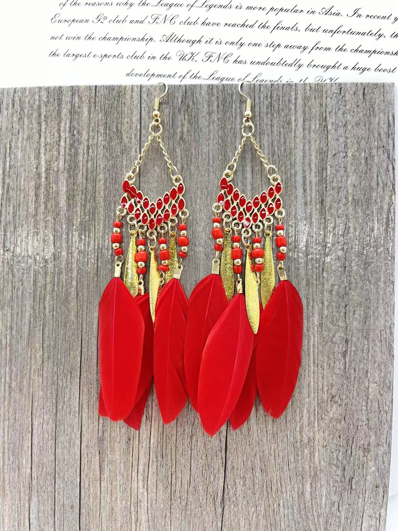 Chain Tassel Feather Earrings