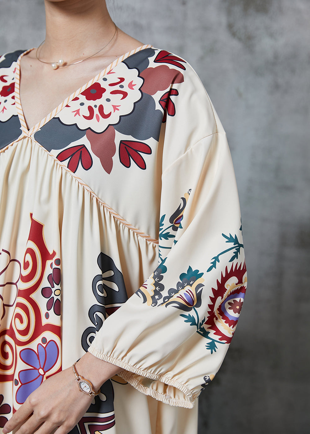 Khaki Oversized Print Cotton Vacation Dress Summer