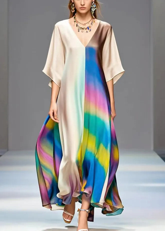 Diy Colorblock Asymmetrical Patchwork Tie Dye Silk Dresses Summer