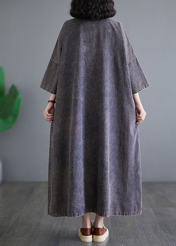 Patchwork Pockets Holiday Denim Long Dress Bracelet Sleeve