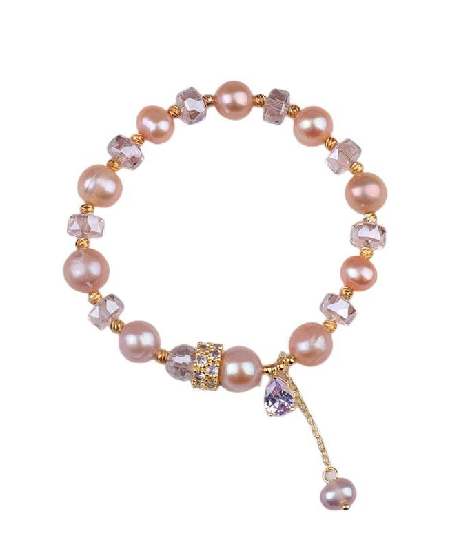 Rose Gold Alloy Pearl Crystal Beading Tassel Charm Bracelet