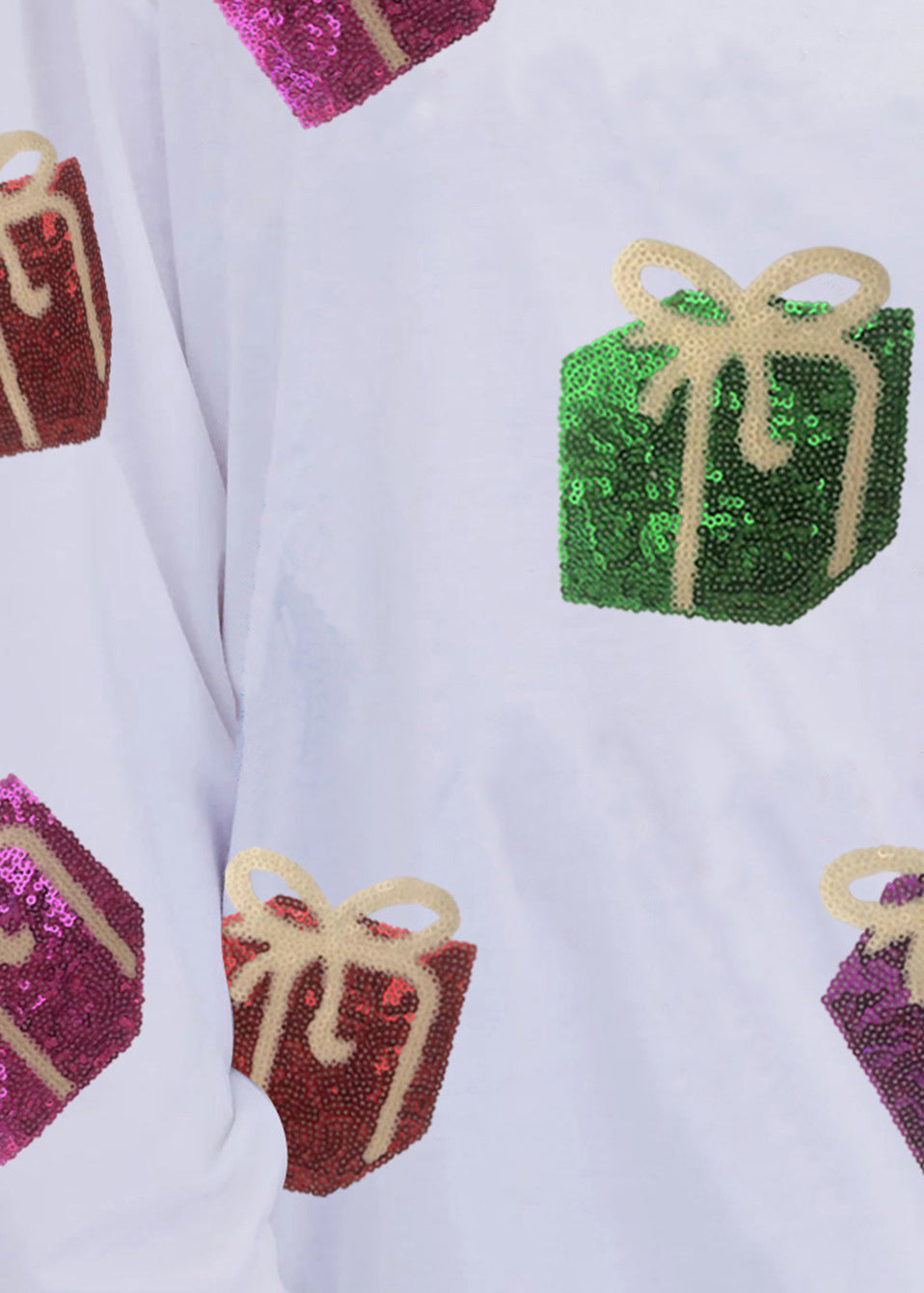 White Embroidered Sequins Cotton Sweatshirt Fall