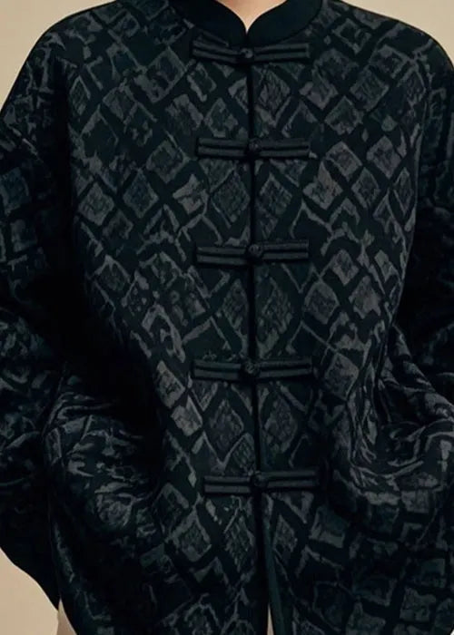 Black Stand Collar Cotton Coat Fall
