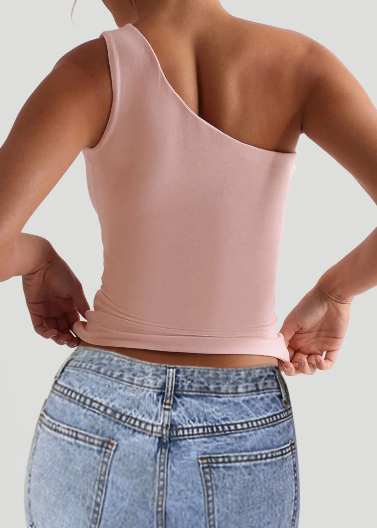Italian White One Shoulder Slim Fit Tank Top Summer